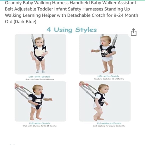 Baby Walking Harness Handheld Baby Walker Assistant Belt with Safety Harnesses! - Picture 2 of 4